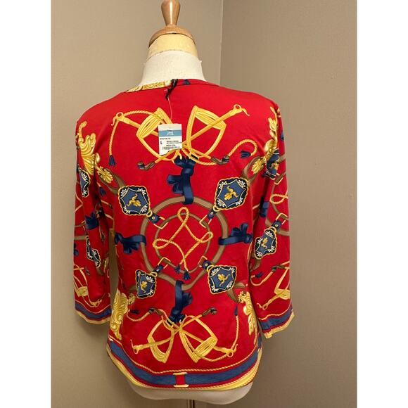 NWT J. McLaughlin Catalina Cloth Signature Tee Equestrian Red/Navy/Gold Sz Larg - Picture 5 of 7